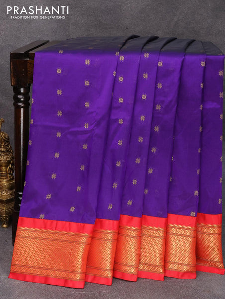 Semi paithani silk saree cs blue and red with allover paisley zari wov –  Prashanti Sarees