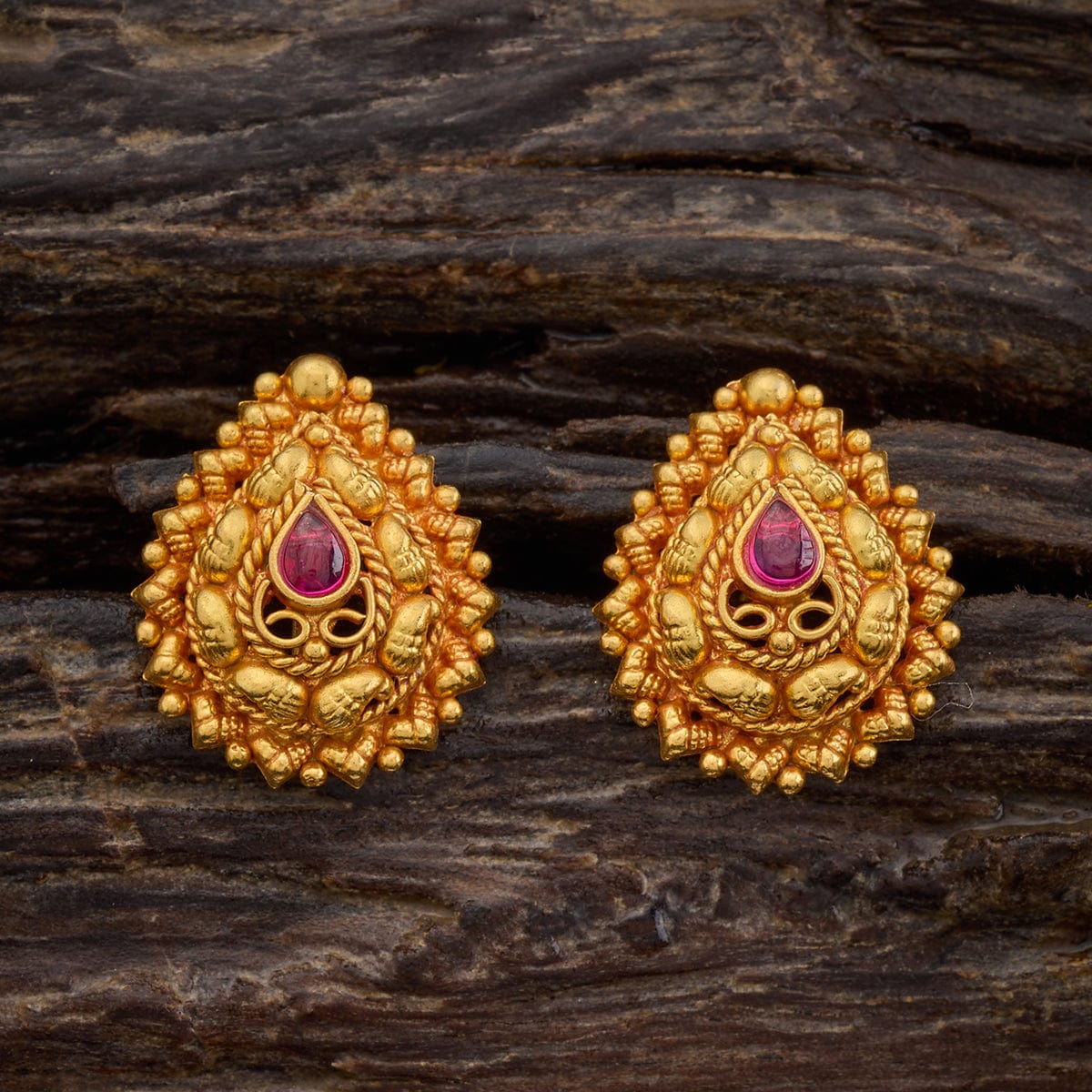 Traditional Indian White and Pink Stones Ear studs