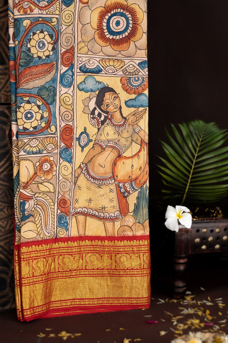 Kanchi Kalamkari Light Peach Saree