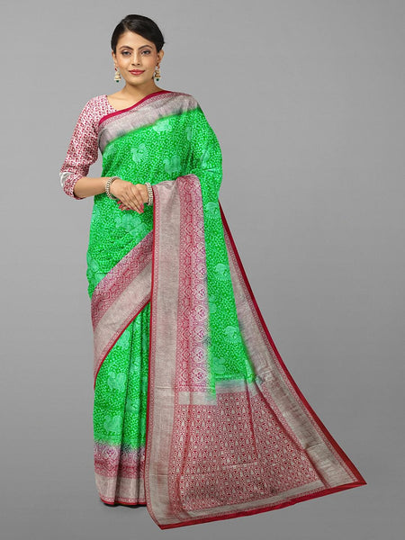 Green Bridal Woven Banarasi Silk Saree With Pink Blouse