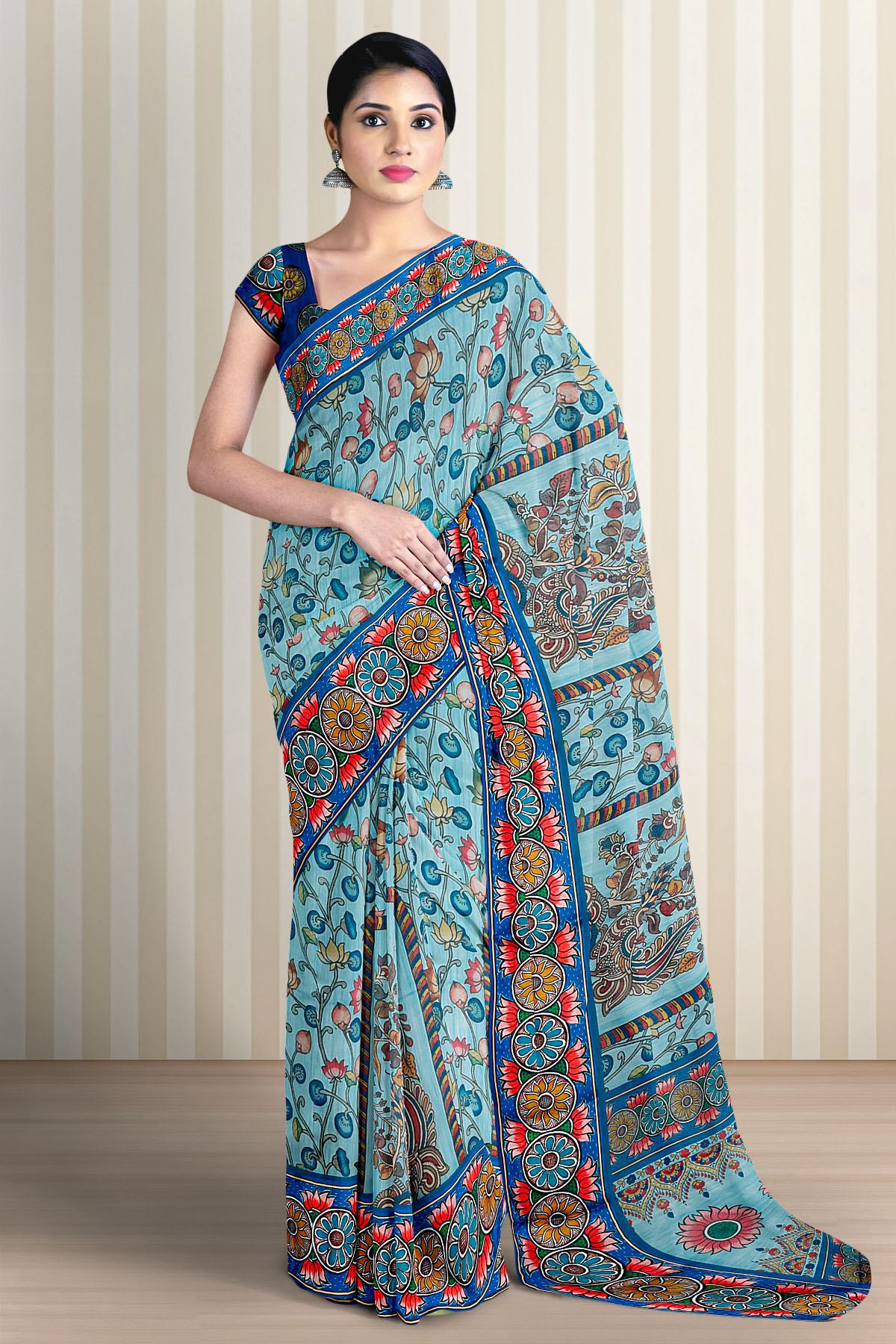 Sareetag Light Yellow Printed Casual Wear Linen Blend Saree – Sareetag