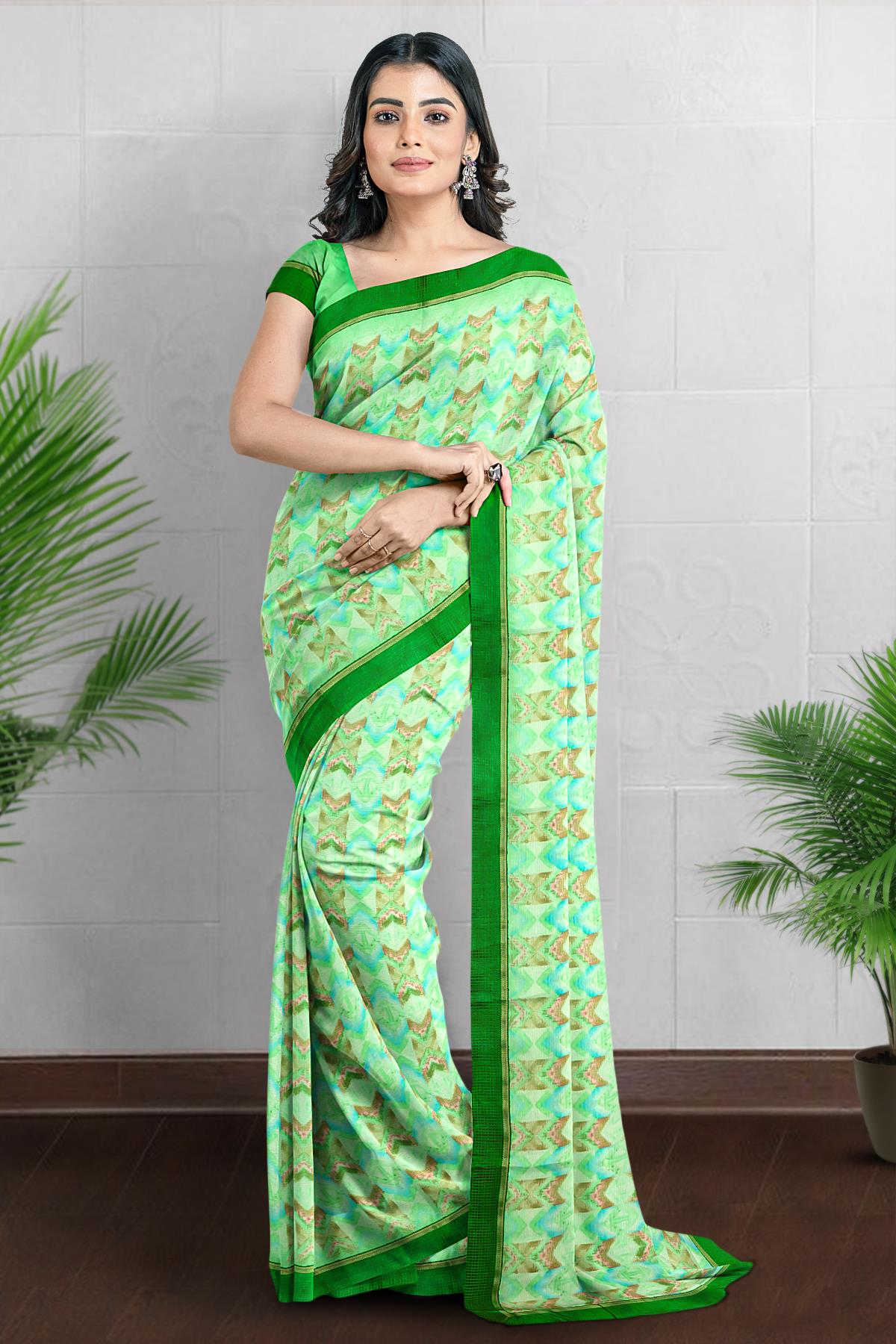 Green Casual Wear Soft Skin Friendly Printed Chiffon Saree With Blouse  Piece at Best Price in Balasore | Laxmi Saree Collection