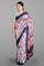 LAVENDER and DARK BLUE FLORALS LINEN Saree with FANCY