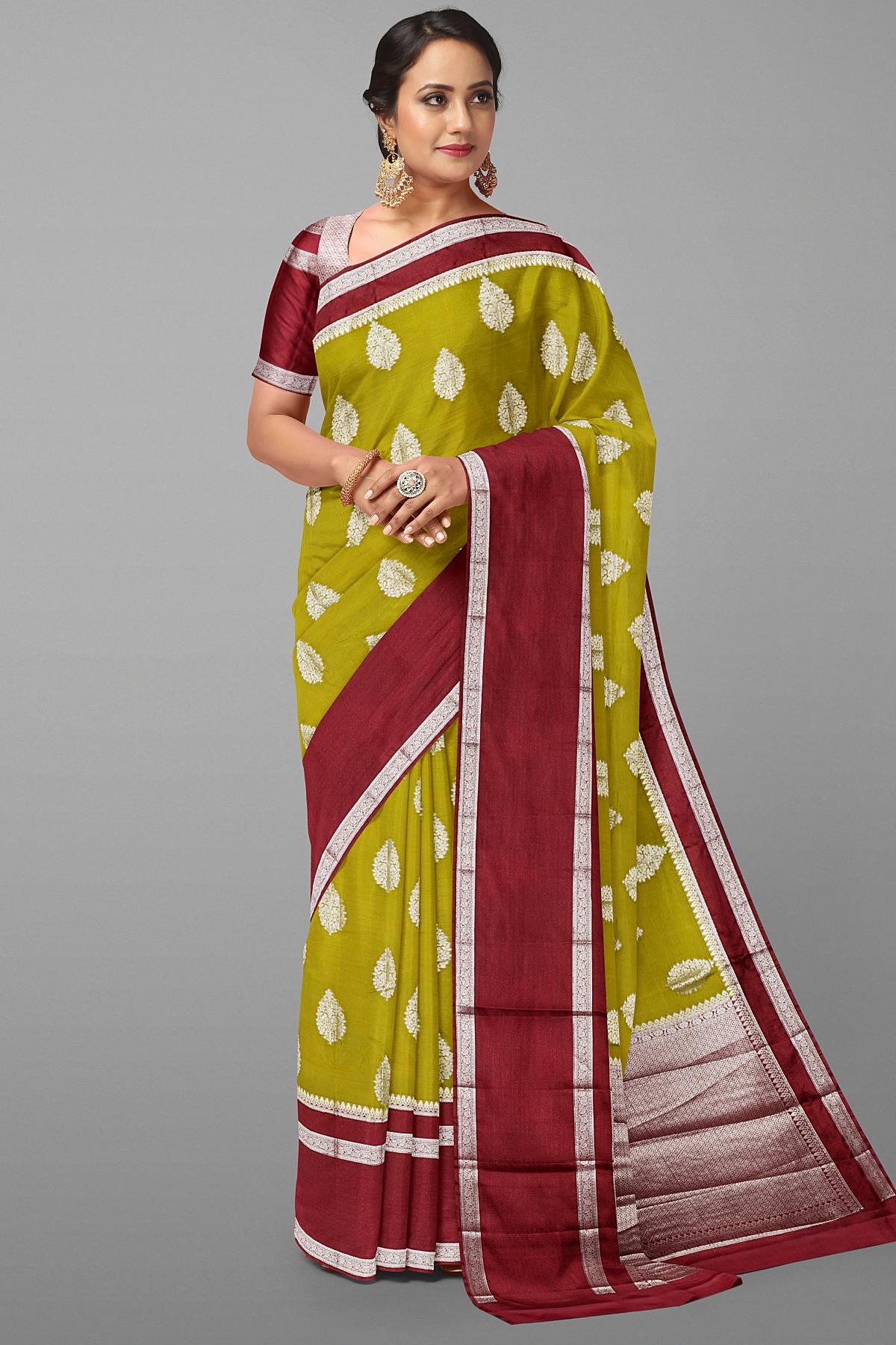 Divas Fashion Woven Embroidered Banarasi Silk Dark Maroon Saree|SARV09273