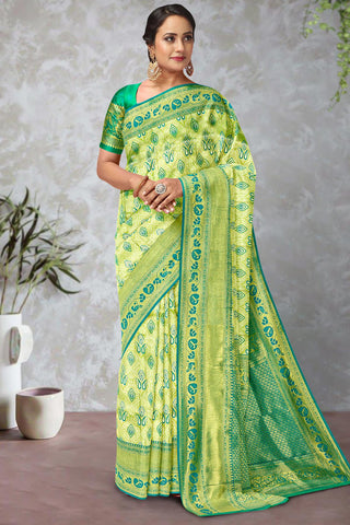 LIGHT GREEN and TEAL PAISLEY TISSUE SILK Saree with BANARASI