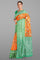 ORANGE and GREEN FLORALS SILK Saree with BANARASI FANCY