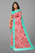 PINK and LIGHT SEA GREEN FLORALS LINEN Saree with FANCY