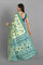 CREAM and BLUE FLORALS SILK Saree with FANCY