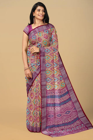 MULTI and PURPLE SHIBORI PRINT LINEN Saree with FANCY