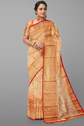 ORANGE and PINK BROCADE SILK Saree with KANCHIPURAM