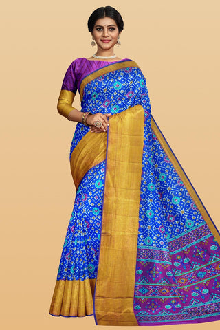 ROYAL BLUE and MULTI IKKAT PRINT SILK Saree with IKAT