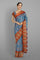 DARK BLUE AND RUST IKKAT PRINT SILK SAREE WITH FANCY