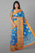 BLUE AND MUSTARD KALAMKARI PRINT SILK SAREE WITH FANCY