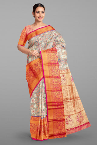 ROYAL BLUE and PINK BROCADE SILK Saree with KANCHIPURAM