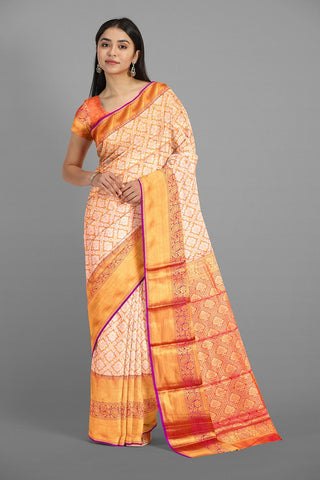 PEACH and PURPLE BROCADE SILK Saree with KANCHIPURAM