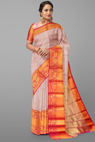 LIGHT PINK and PINK BROCADE SILK Saree with KANCHIPURAM