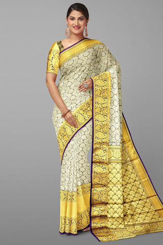 OLIVE GREEN and VOILET BROCADE SILK Saree with KANCHIPURAM