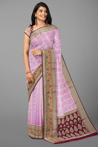 LAVENDER and DARK PURPLE BUTTIS warm silk Saree with BANARASI FANCY