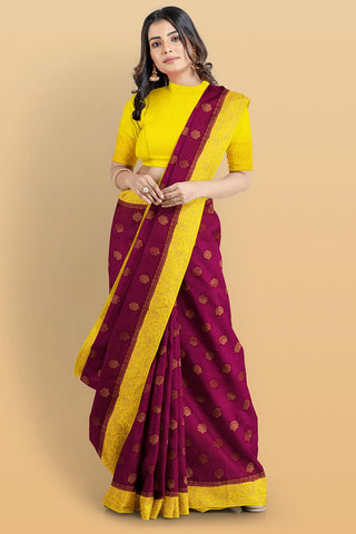 PURPLE and YELLOW BUTTIS VISCOSE Saree with BANARASI FANCY