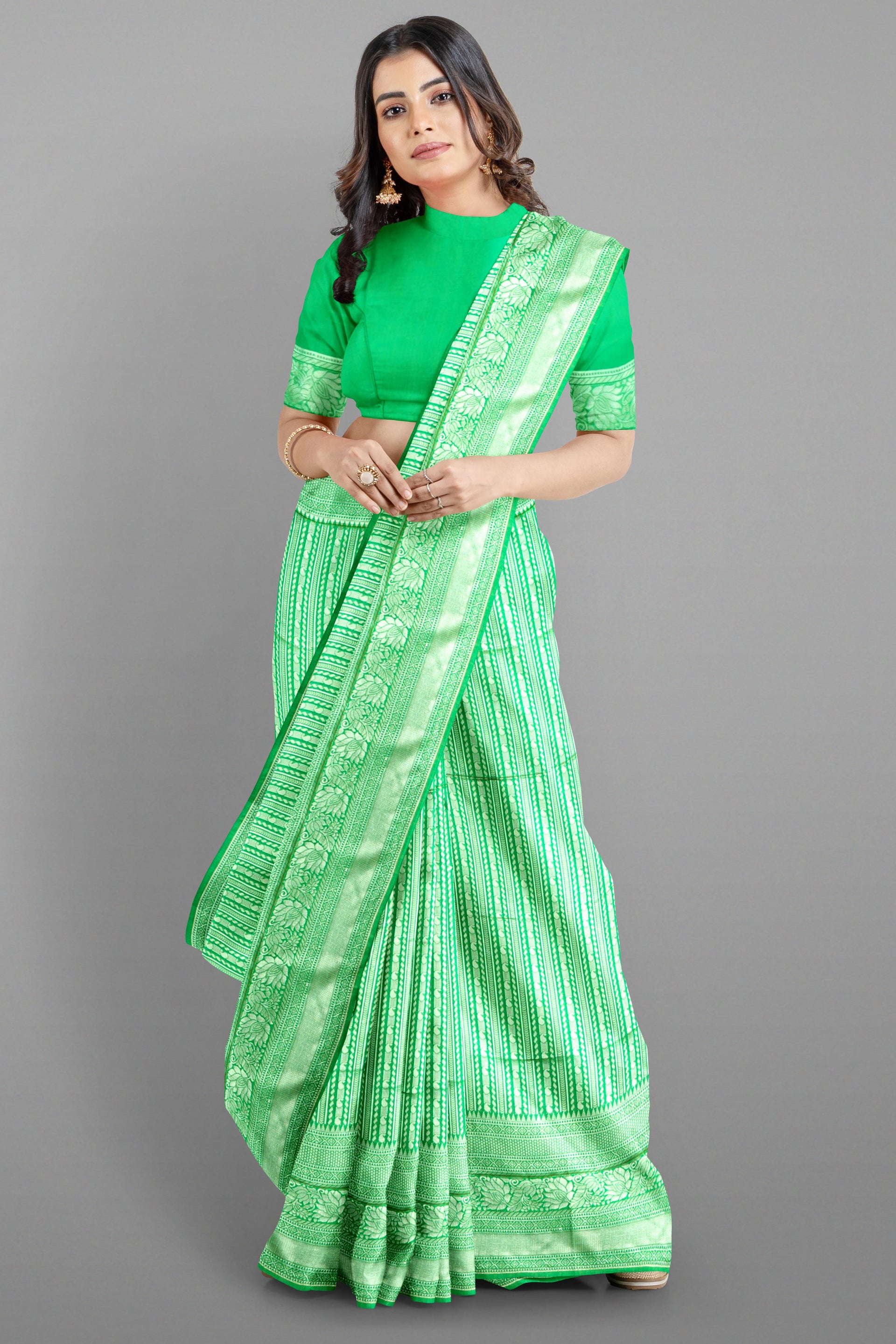 GREEN and SILVER JAAL SILK Saree with BANARASI FANCY