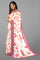 WHITE and DUSTY PINK FLORALS LINEN Saree with FANCY