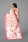 WHITE and DUSTY PINK FLORALS LINEN Saree with FANCY