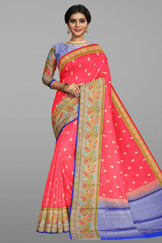 LIGHT PINK and ROYAL BLUE BUTTIS SILK Saree with FANCY