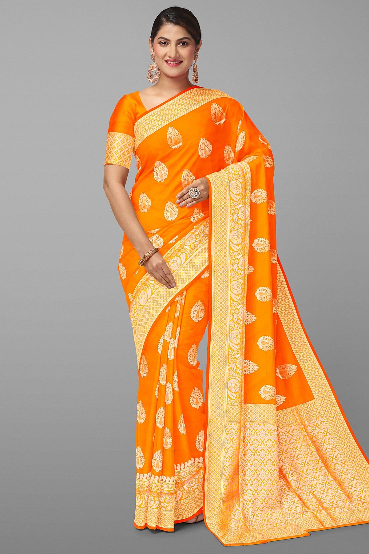 MUSTARD and GOLD BUTTIS SILK BLEND Saree with SEMI PATTU