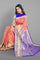 PEACH and ROYAL BLUE FLORAL JAAL SILK BLEND Saree with SEMI PATTU