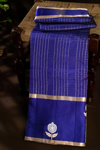 Matka Silk checks Royal Blue Saree