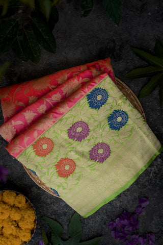 Banarasi Silk Jaal Peach Pink Saree