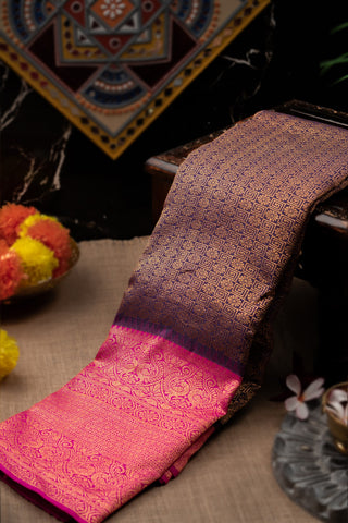 Kancheepuram Silk Floral Navy Blue Saree