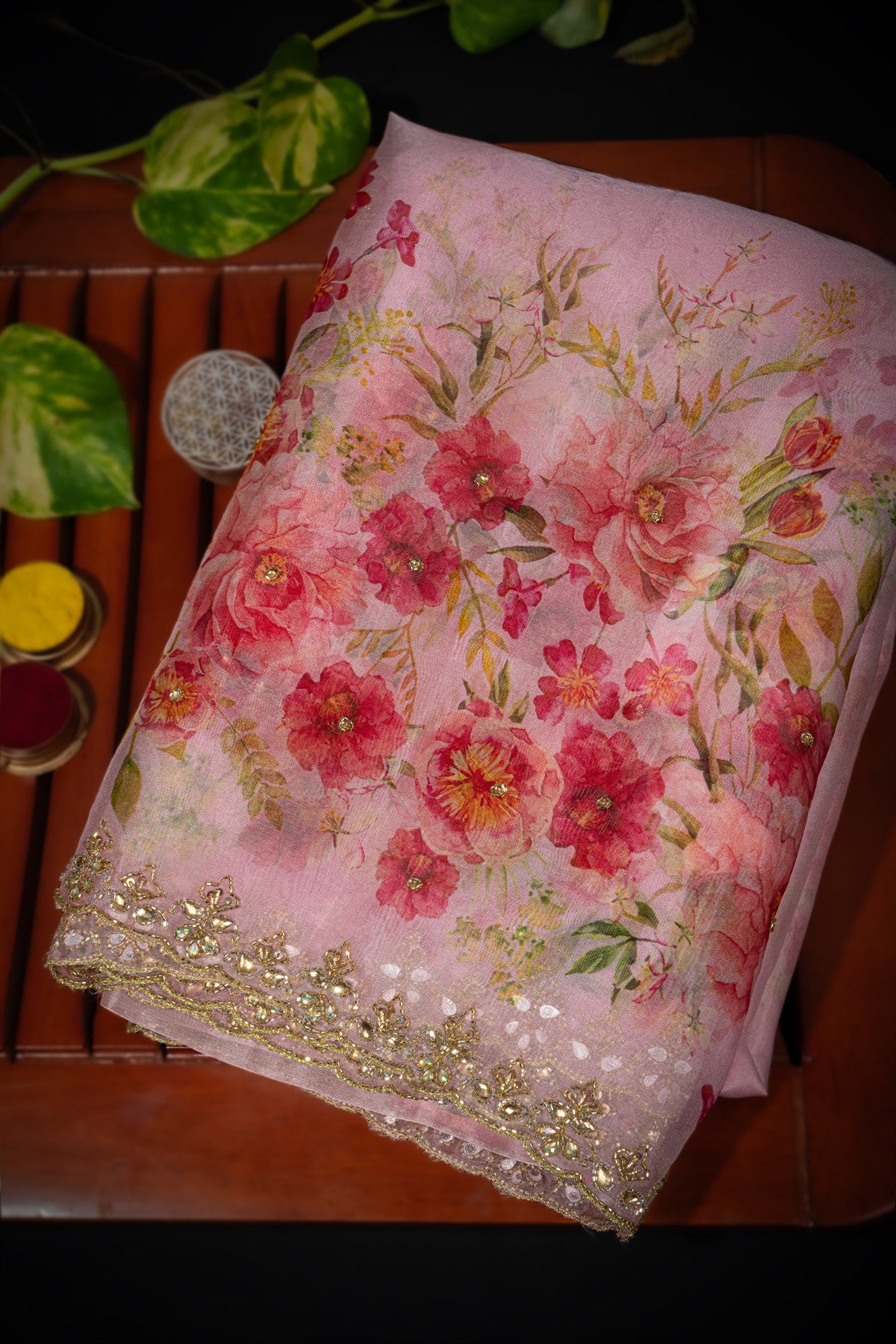 Fancy Kora Plain Blush Pink Saree