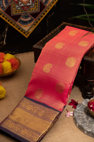 Kancheepuram Silk Buttis Peach Pink Saree