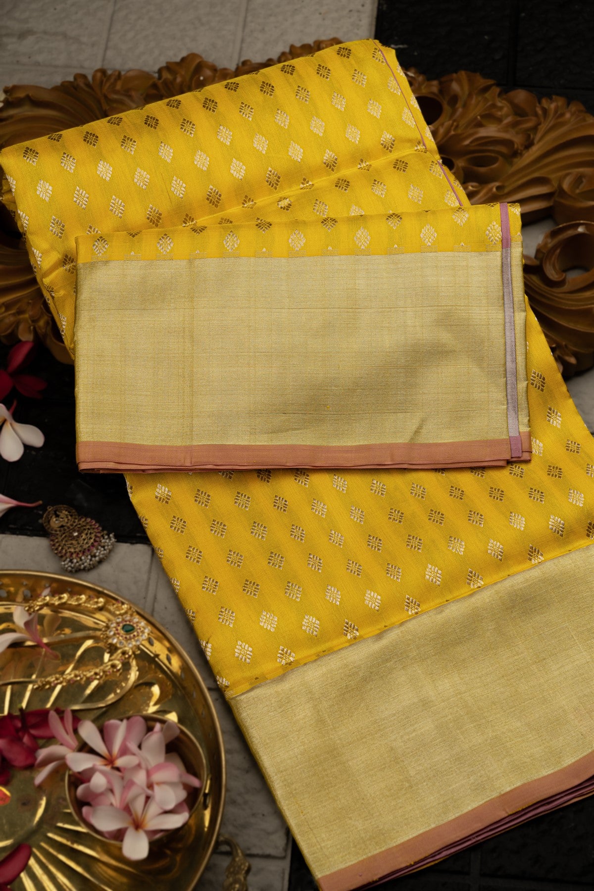 Venkatagiri Silk Buttis Yellow Saree