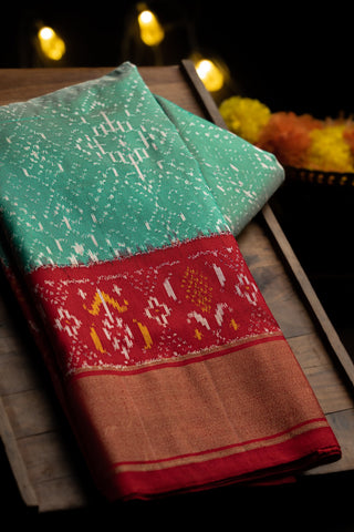 Ikat Silk Ikat Sea Green Saree