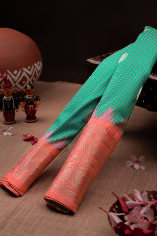 Gadwal Silk Checks And Buttis Sea Green Saree