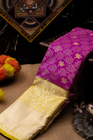 Kancheepuram Silk Bird Motifs Magenta Saree