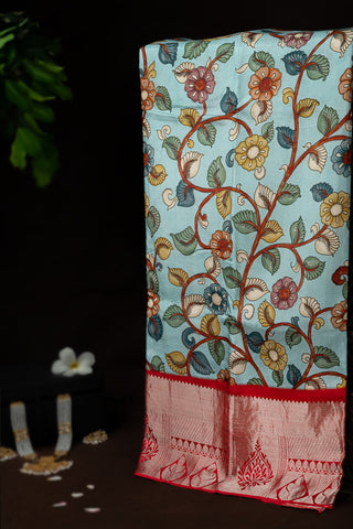 Designer Silk Light Blue Digital Printed Saree