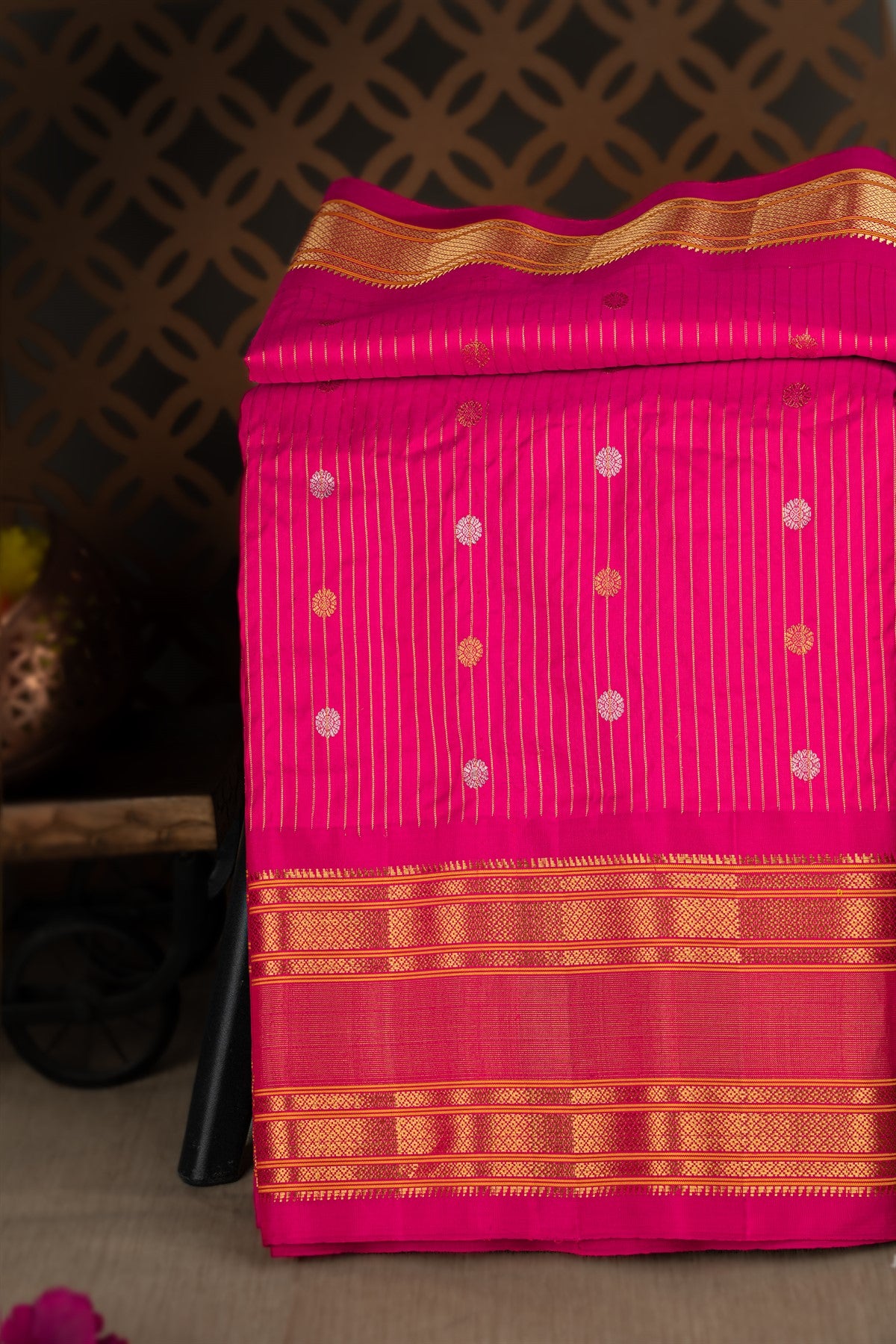 Gadwal Silk Gold and Pink Saree