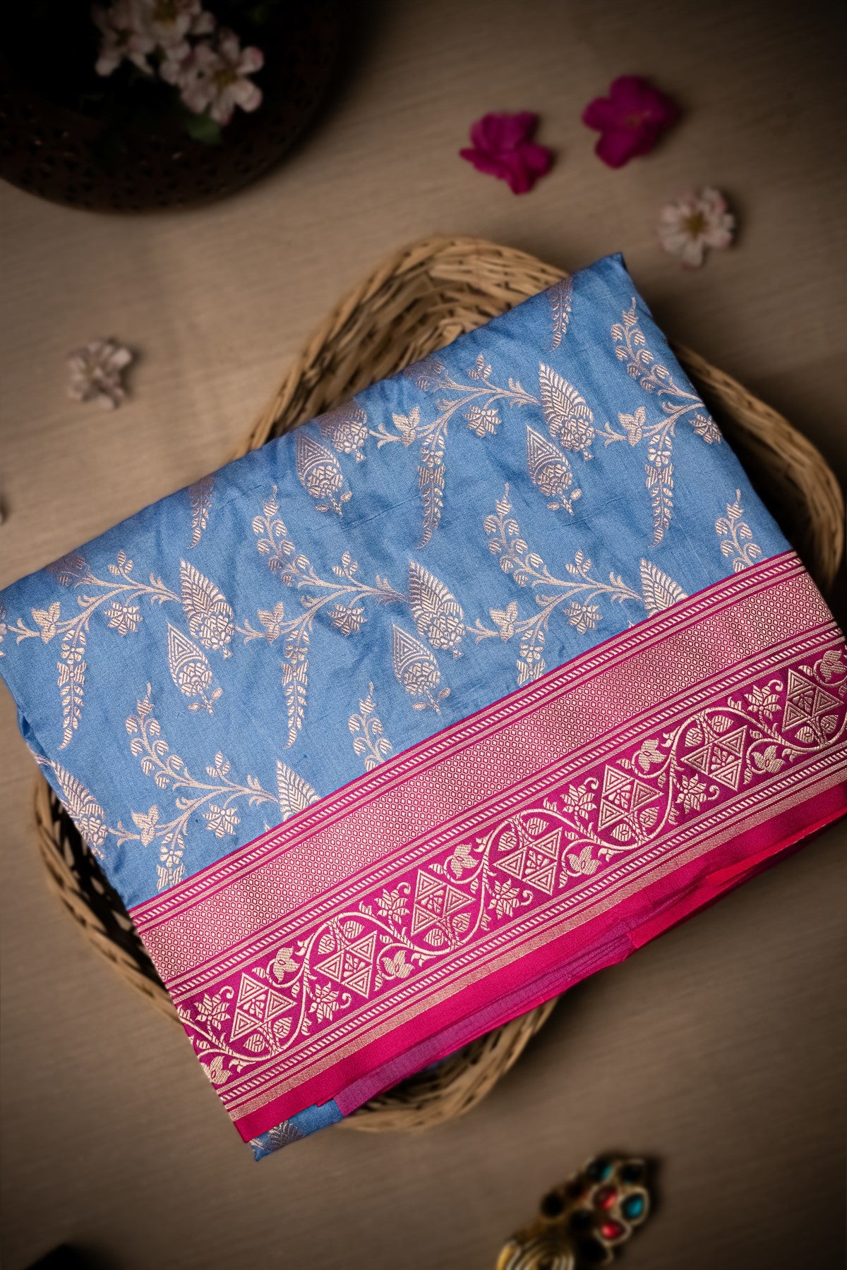 Banarasi Silk Jaal Aqua Blue Saree