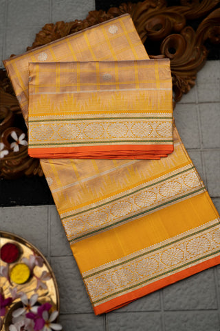 Uppada Tissue Checks And Buttis Gold Saree