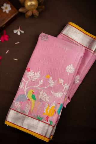 Zari Kota Cotton Baby Pink Saree