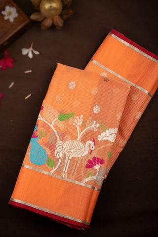 Zari Kota Cotton Light Orange Saree