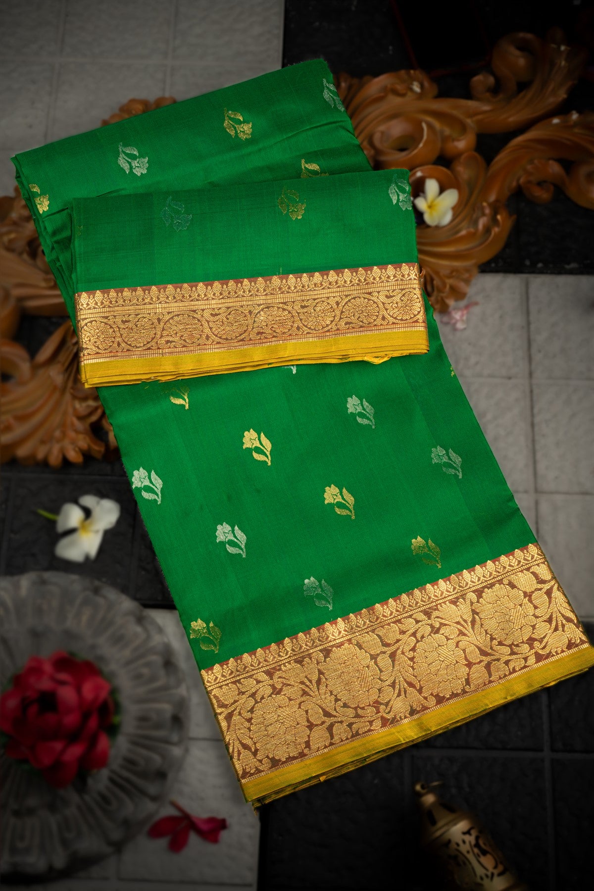 Venkatagiri Silk Dark Green Saree