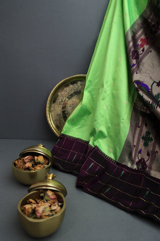 Paithani Silk Parrot Green Saree