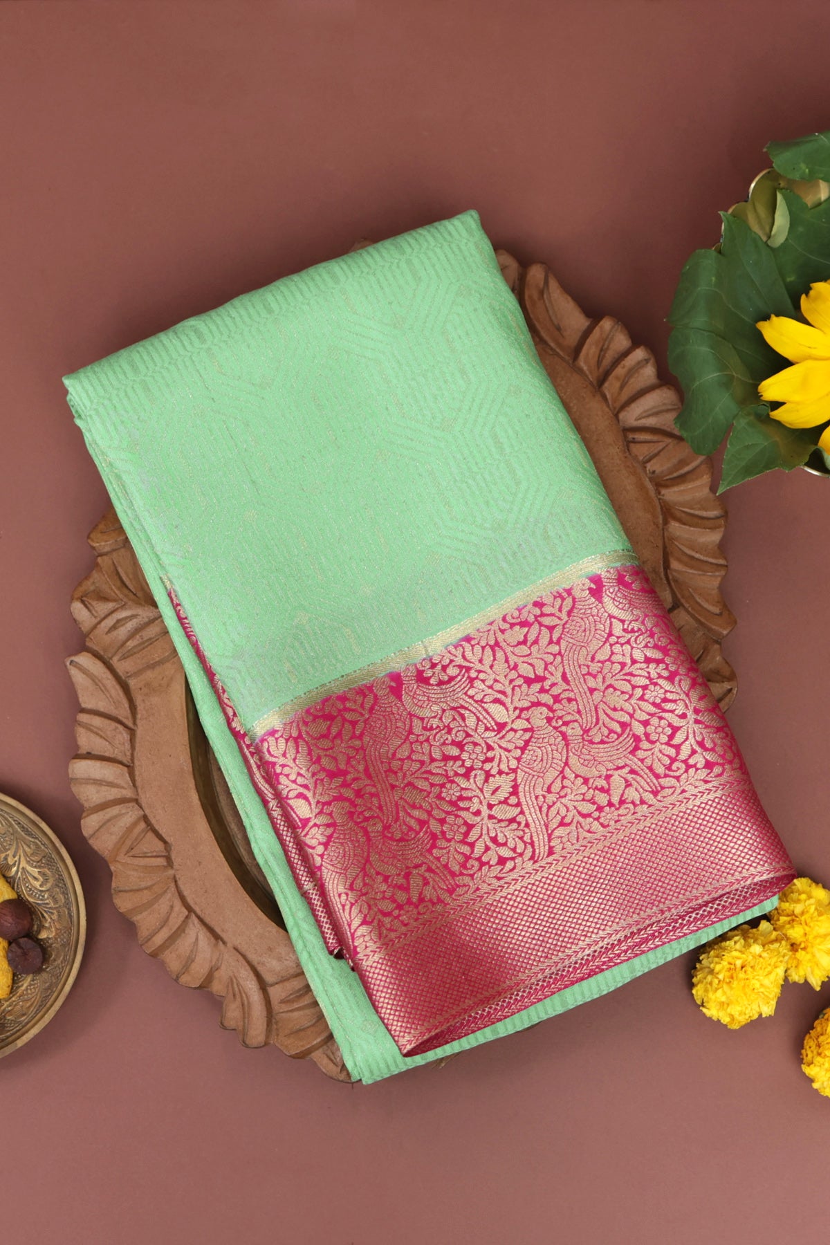 Mysore Crepe Sea Green Saree