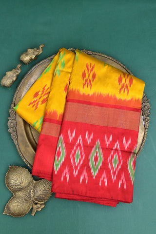 Ikat Silk Mustard Saree