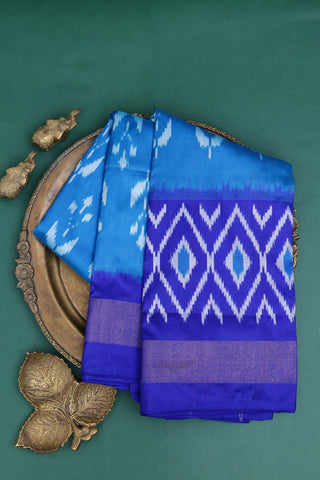 Ikat Silk Sky Blue Saree