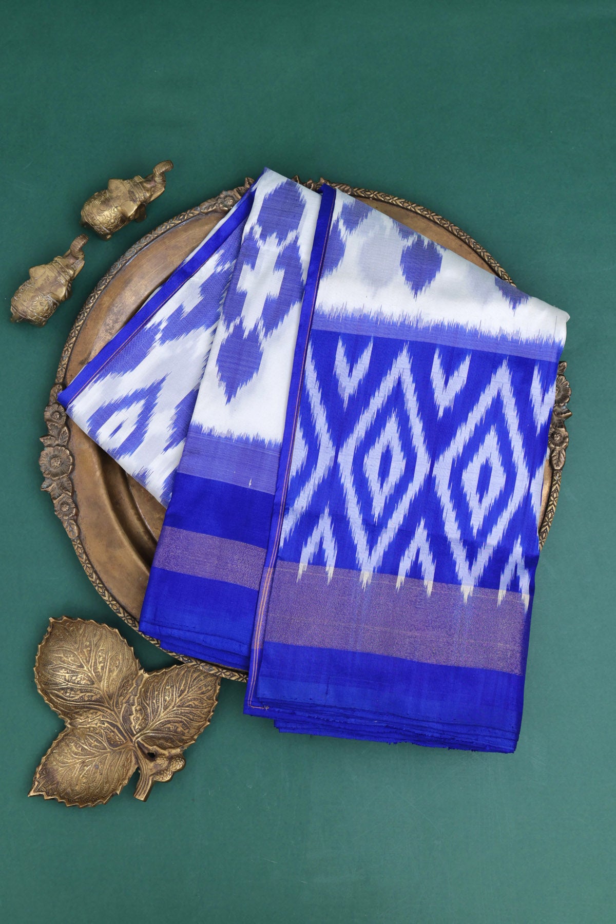 Ikat Silk Off White Saree